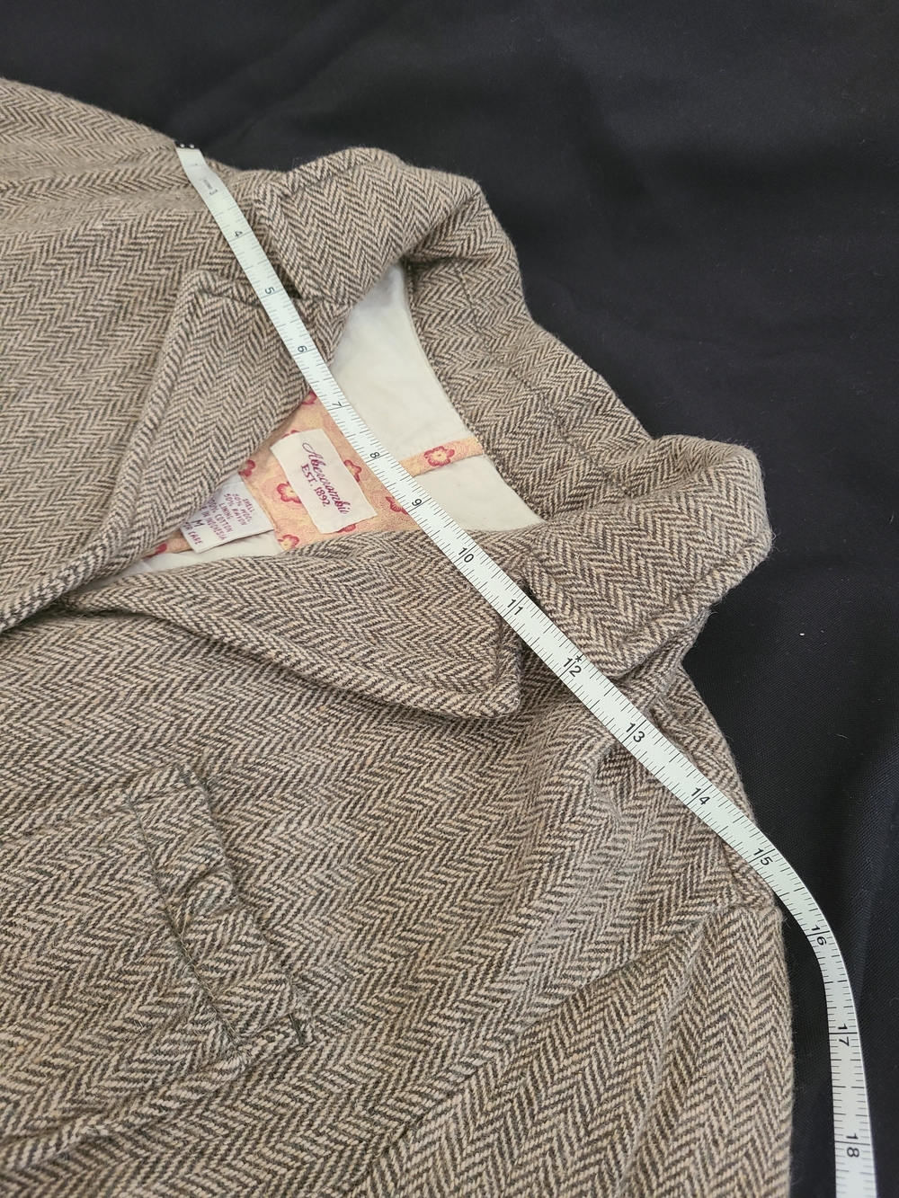 Vintage Abercrombie & Fitch Tan Herringbone Tweed Blazer with Elbow Patches M - Picture 10 of 12
